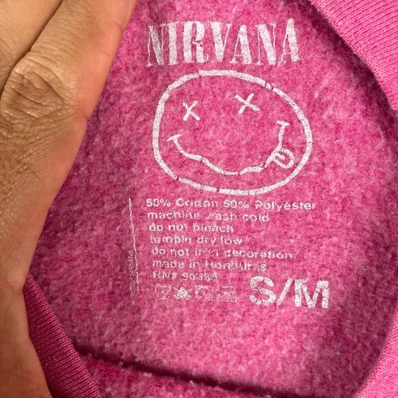 Nirvana Sweatshirt Womens Size S/M Pink Tie-Dye Graphic Pullover Band Crewneck - Picture 5 of 9